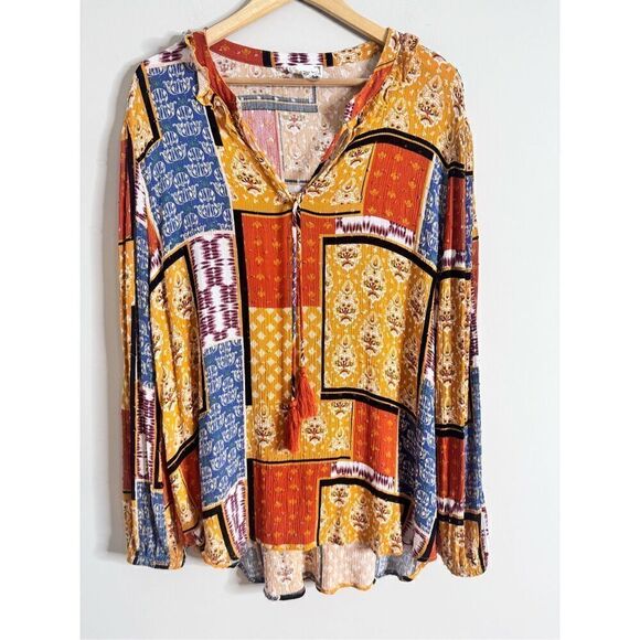 Cloth and portrait long sleeve boho patchwork blouse sz XXL - Picture 1 of 6